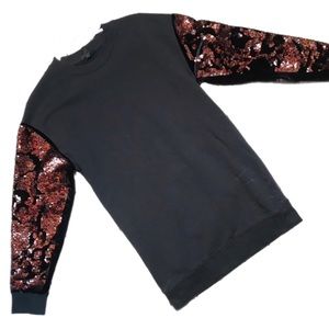 TOPSHOP Black Crew Neck Sequin Faux Fur Sweater